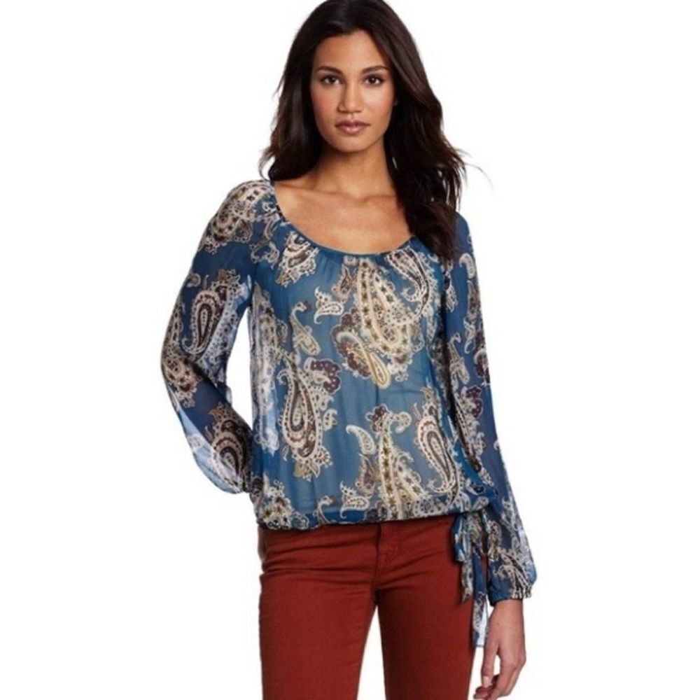 Lucky Brand Paisley Long Sleeve Sheer Bianca Blouse Small